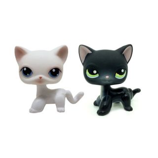 2x Littlest Pet Shop Rare White & Black Short Hair Cat Kitty Lps 336 64