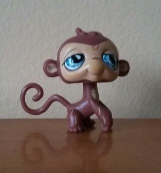 Littlest Pet Shop Brown Tan Monkey 485 W/ Blue Teardrop Eyes