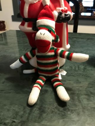 Sock Monkey Plush Merry Christmas 12” Santa Hat Red Green