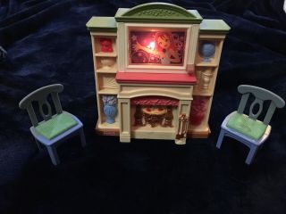Vintage Fisher Price Loving Family Living Room Fireplace Tv Lights Music &chairs