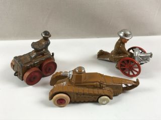 3 Manoil Barclay Metal Lead Toy Soldiers Figure Tank Wood Wheels Usa 24