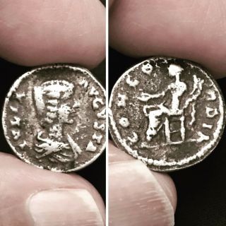 Ancient Roman Julia Domna 193/215ad Juno Wife Of Jupiter Silver Unclean Coin Hv