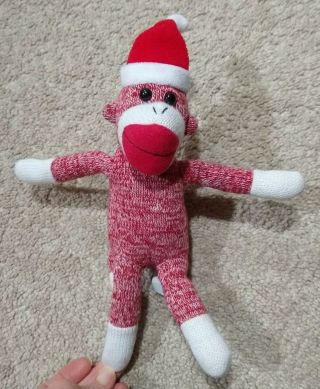 Christmas/holiday Sock Monkey Plush/stuffed Animal - Red/white Santa Claus Hat - 12 "