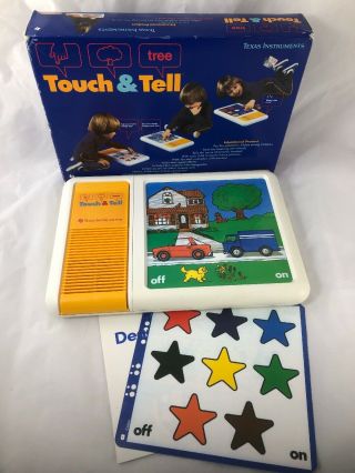 Vtg Texas Instruments Touch & Tell Learning Device 2 Overlays,  Box