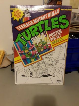 Vintage Teenage Mutant Ninja Turtles Rose Art Poster Pen Set Rare 1989