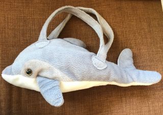 Fiesta 10 " Dolphin Purse Plush Stuffed Animal Handbag Gray Zipper