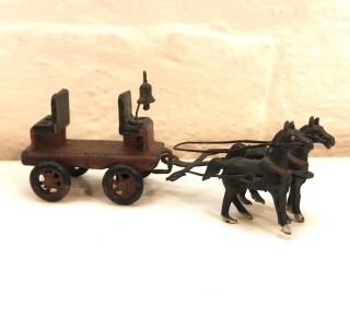 Metal Figure Horse Cart Wagon And Horses With Bell Vintage Unknown Maker