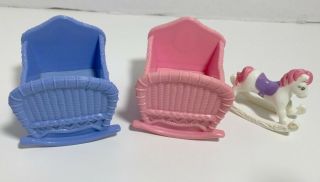 Mattel Loving Family Twin Blue Pink Baby Cradles Crib Nursery Furniture