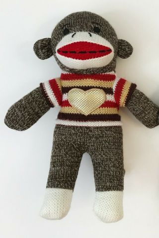 Dan Dee Sock Monkey 9 " Plush Brown With Heart On Striped Sweater