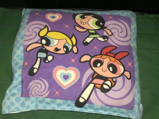 Vtg Cartoon Network Powerpuff Girls Plush Throw Bed Pillow 16”x16” 2000