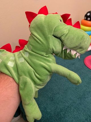 Ikea Laskig Plush Full Body Green Dragon Puppet Red Scales Movable Mouth