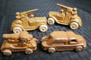 4 Vintage Barclay Toys: Wwi Anti - Craft Gun Car,  Crack Tires