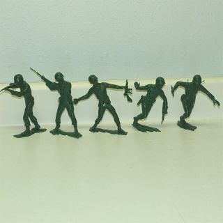 Vintage (5) Louis Marx 1971 Plastic Toy Soldiers,  Army,  Green,  U.  S.  M.  C.