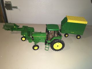 Ertl John Deere Tractor 7600 & 585 Square Bailer & Hay Trailer Usa Vintage