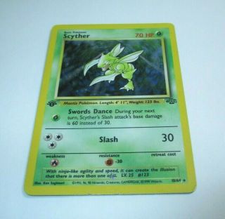 1999 Pokemon 1st First Edition Jungle Holo Holographic Scyther Card 10/64