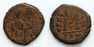 Byzantine Coin Ae Follis Justin Ii 565 - 578 Ad Year 6 - Constantinople - Γ