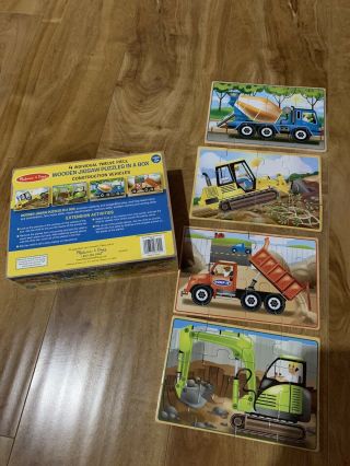 Melissa And Doug Wooden Jigsaw Puzzles 4 Construction Vehicles In A Box 3792