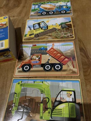 Melissa and Doug Wooden Jigsaw Puzzles 4 Construction Vehicles In A Box 3792 2