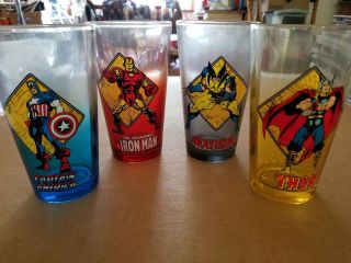 Marvel Pint Glasses: (4) Ironman,  Thor,  Captain America,  Wolverine