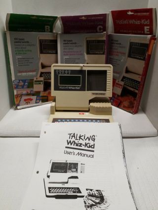1986 V - Tech Talking Whiz Kid Computer With 3 Vocabulary Cartridges
