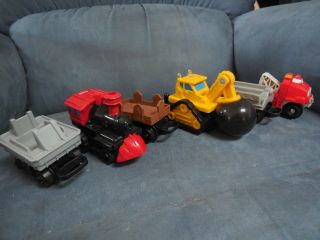 Geotrax Construction Wrecker Ball,  Tow Truck,  Train Engine,  3 Cars Fisher Price