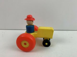 Vintage Fisher Price Little People Wooden Body Farmer And Tractor