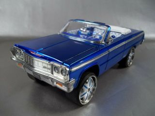 Pre Owned Displayed 1964 Blue Chevrolet Impala Lifted Donk W/dubs 1/24 Die Cast