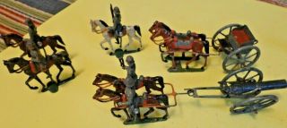 Antique Vintage Lead Toy Soldiers On Horseback Wagon Cannon