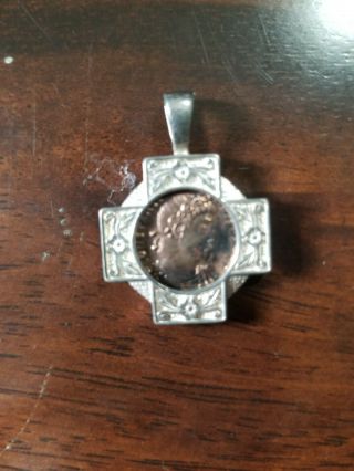 Vintage Sterling Silver Pendant With Ancient Coin