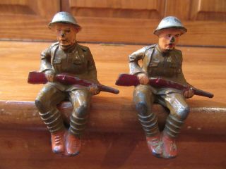 Manoil Barclay Lead Toy Wwi Army Soldier Set Of 2 -.  Sitting With Rifle