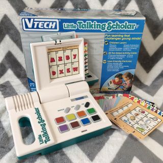 1990 Vtech Little Talking Scholar Interactive Computer And Double Sided Cards