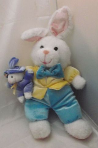 Dan Dee Soft Plush Dressed For The Easter Day Parade Mom & Baby Bunny Rabbit 16 "