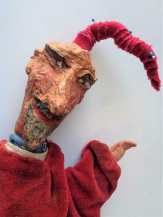 Antique Vintage Papier Mache Or Wood Head Devil Hand Puppet Punch & Judy Satan
