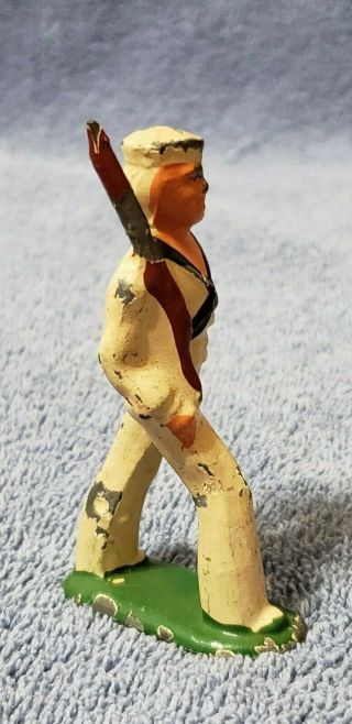 Vintage Barclay B52 Sailor Marching In White W Puttees Prewar Lead Toy Soldier