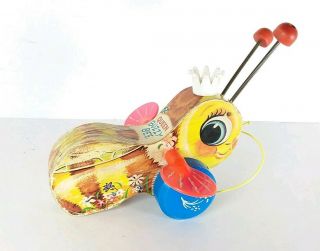 Vintage Fisher Price Queen Buzzy Bee 444 Pull Toy
