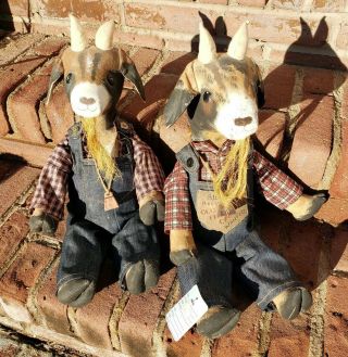 2 Vtg Goat Plush Stuffed Animal Fokl Art Country Deco Billy 