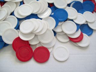 490 Vintage Plastic Poker Chips Red White Blue Tripoly Card Games 2