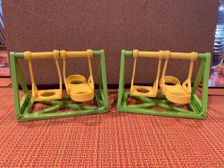 2 Vintage Fisher Price Little People School Playground Swing Set Yellow & Green