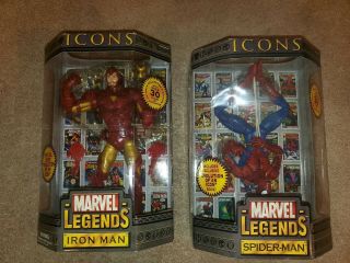 Marvel Legends 12 " Icons Toybiz Iron Man Red Gold Variant & Masked Spider - Man