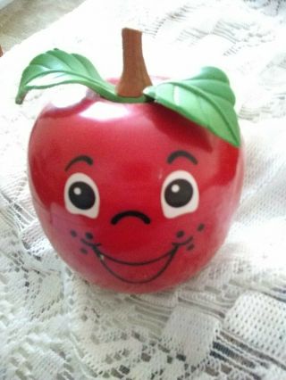 Vtg Fisher Price Happy Apple Chime Baby Toy Wobble Red Bell Rattle Usa 1972