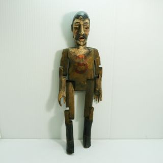 Vintage Hand Craft Wooden Man Doll Puppet With Glass Eyes Wooden Fort Art