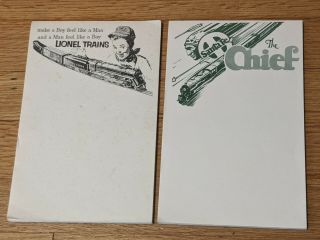 2 Vintage Train Related Note Pads Of Paper - Lionel Trains & Santa Fe The Chief