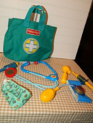 Vintage Fisher Price Doctor Nurse Accessories Kit W/ Cloth Dr Bag Pretend Play