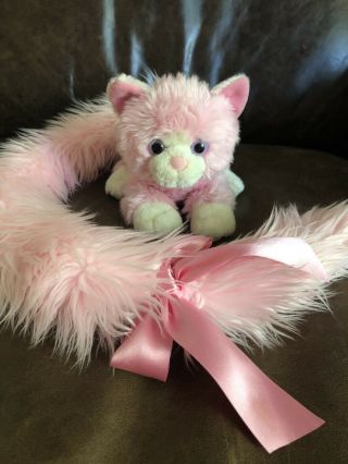 Aurora World Plush Happy Tails Pink Kitten Kitty Cat With Long Soft Bushy Tail