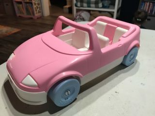 Vintage Playskool Dollhouse White/pink Convertible Sports Car With Car Seat
