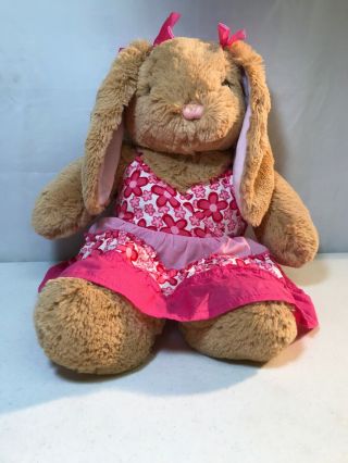 Build A Bear Bunny Rabbit Plush 16” Brown Floppy Stuffed Soft Pink Dress Bows