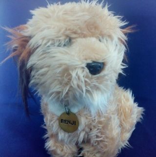 Vintage Dakin 9 " Benji Plush Stuffed Dog Toy Sitting With Collar Metal Tag