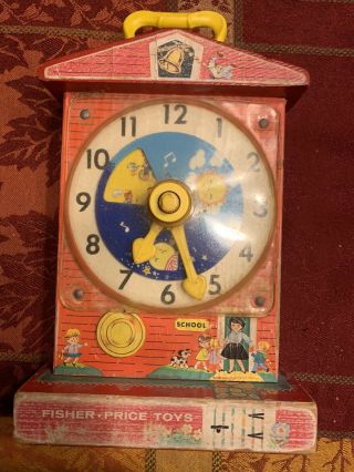 Vintage Fisher Price 1962 - 68 Music Box Tick Tock Teaching Clock Wind Up Toy 998