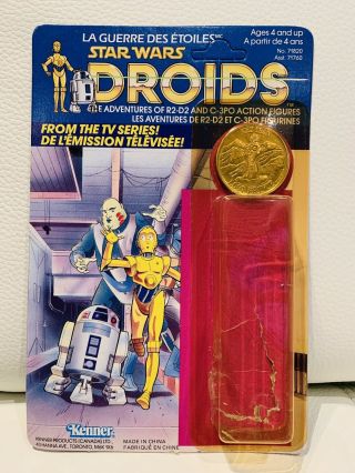 Vintage Star Wars 1985 Droids Cartoon Series Kez Iban Canadian Cardback & Coin
