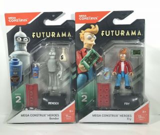 Mega Construx Heroes Set Of 2 Bender And Fry Futurama Action Figures Series 2